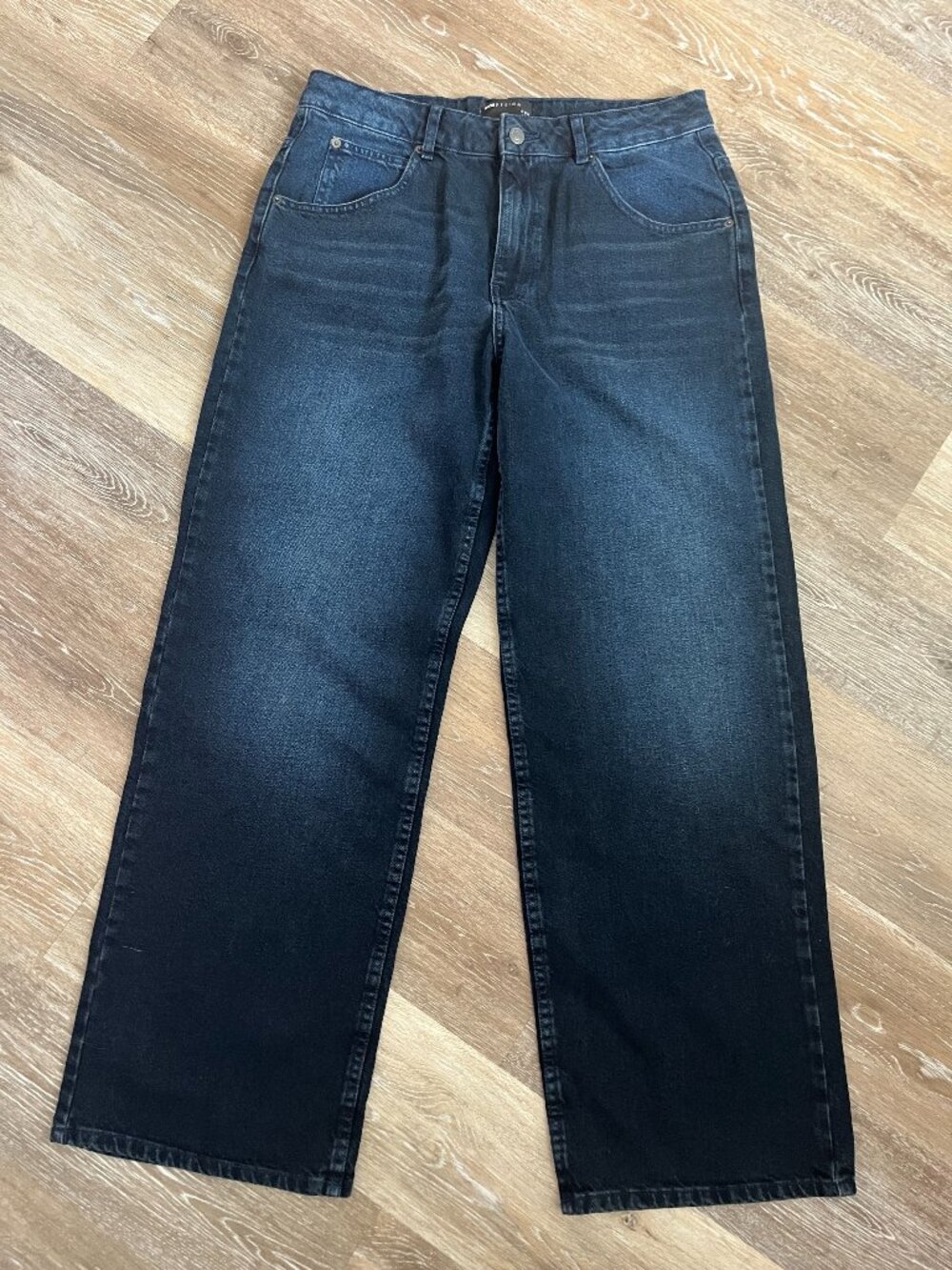 Deep Dark Blue Soft Denim Wide Leg Jeans